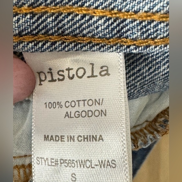 Pistola Size S Denim Jean Jacket Button Down Cotton Pockets Distressed Cropped - Picture 10 of 12